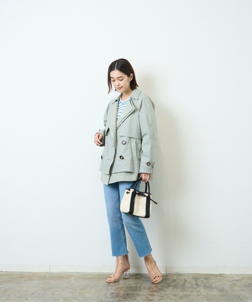 HERENCIA(ヘレンチア)の「レイヤードデザイン ツイル ショート トレンチ(トレンチコート・レディース・ブラック/ミント/ライトベージュ・MEDIUM)」の21枚目の写真