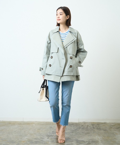 HERENCIA(ヘレンチア)の「レイヤードデザイン ツイル ショート トレンチ(トレンチコート・レディース・ブラック/ミント/ライトベージュ・MEDIUM)」の20枚目の写真