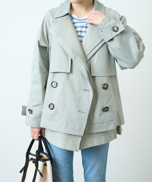 HERENCIA(ヘレンチア)の「レイヤードデザイン ツイル ショート トレンチ(トレンチコート・レディース・ブラック/ミント/ライトベージュ・MEDIUM)」の16枚目の写真