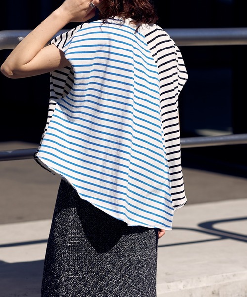 etsinta(エシンタ)の「【etsinta/エシンタ】バスクボーダークレイジーノースリTEE(Tシャツ/カットソー・レディース・ブルー/クリア・ONE SIZE)」の4枚目の写真