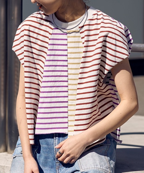 etsinta(エシンタ)の「【etsinta/エシンタ】バスクボーダークレイジーノースリTEE(Tシャツ/カットソー・レディース・ブルー/クリア・ONE SIZE)」の13枚目の写真