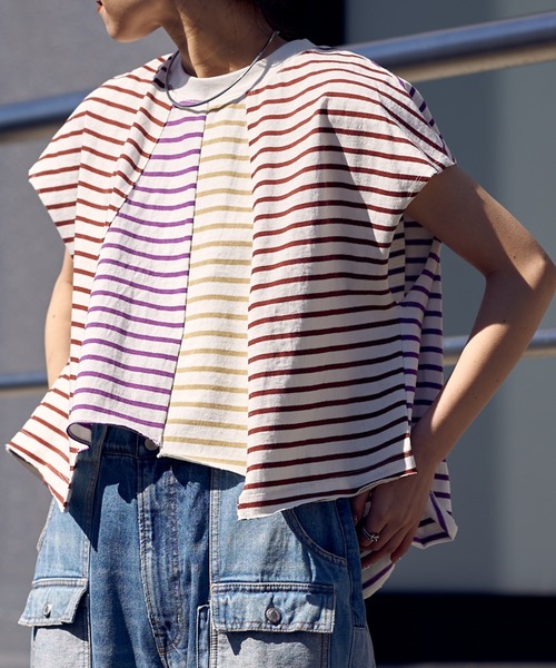 etsinta(エシンタ)の「【etsinta/エシンタ】バスクボーダークレイジーノースリTEE(Tシャツ/カットソー・レディース・ブルー/クリア・ONE SIZE)」の14枚目の写真