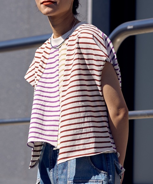 etsinta(エシンタ)の「【etsinta/エシンタ】バスクボーダークレイジーノースリTEE(Tシャツ/カットソー・レディース・ブルー/クリア・ONE SIZE)」の15枚目の写真
