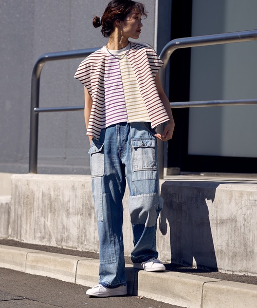 etsinta(エシンタ)の「【etsinta/エシンタ】バスクボーダークレイジーノースリTEE(Tシャツ/カットソー・レディース・ブルー/クリア・ONE SIZE)」の18枚目の写真