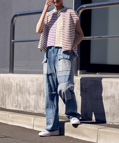 etsinta(エシンタ)の「【etsinta/エシンタ】バスクボーダークレイジーノースリTEE(Tシャツ/カットソー・レディース・ブルー/クリア・ONE SIZE)」の19枚目の写真