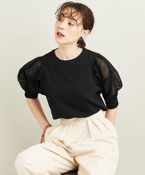 BEAUTY&YOUTH UNITED ARROWS（ビューティーアンドユースユナイテッドアローズ）の「BY コットン天竺シアー5分袖カットソー -ウォッシャブル-（Tシャツ/カットソー・レディース・ブラック/オリーブ/ホワイト・FREE）」の3枚目の写真