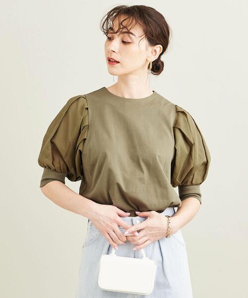 BEAUTY&YOUTH UNITED ARROWS（ビューティーアンドユースユナイテッドアローズ）の「BY コットン天竺シアー5分袖カットソー -ウォッシャブル-（Tシャツ/カットソー・レディース・ブラック/オリーブ/ホワイト・FREE）」の6枚目の写真