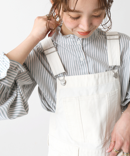 B.C STOCK(ベーセーストック)の「フレアdenim オーバーオール(サロペット/オーバーオール・レディース・ホワイト/ブラック/ブルー・FREE)」の7枚目の写真