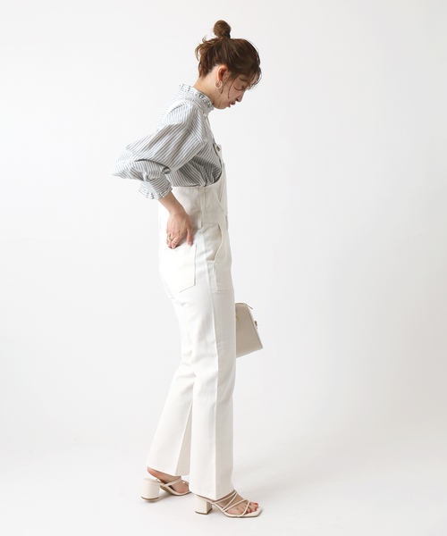 B.C STOCK(ベーセーストック)の「フレアdenim オーバーオール(サロペット/オーバーオール・レディース・ホワイト/ブラック/ブルー・FREE)」の4枚目の写真