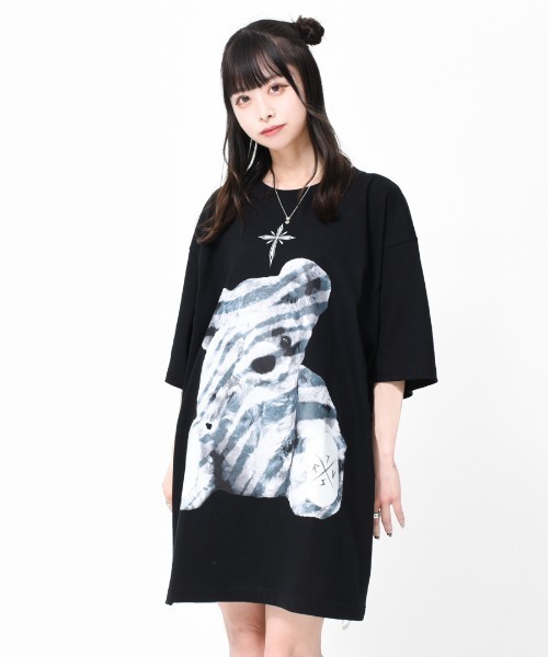 TRAVAS TOKYO（トラバス トウキョウ）の「『TRAVAS TOKYO/トラバス トーキョー』Furry bear BIG Tee/くまプリント 半袖Tシャツ（Tシャツ/カットソー・レディース・ホワイト/ブラック/サックスブルー/ライトグリーン/ライトパープル/A・FREE）」の6枚目の写真
