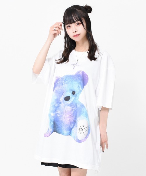 TRAVAS TOKYO（トラバス トウキョウ）の「『TRAVAS TOKYO/トラバス トーキョー』Furry bear BIG Tee/くまプリント 半袖Tシャツ（Tシャツ/カットソー・レディース・ホワイト/ブラック/サックスブルー/ライトグリーン/ライトパープル/A・FREE）」の10枚目の写真