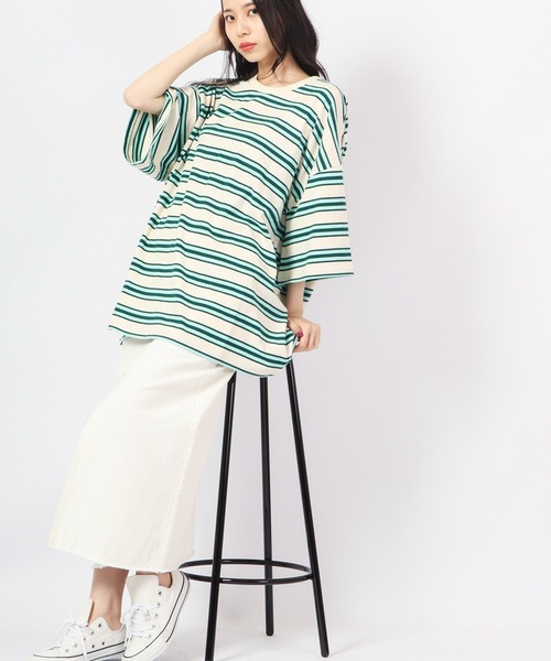 Revo.(レボ)の「Revo. レトロマルチボーダーコットンSS 半袖Tee(Tシャツ/カットソー・メンズ・ホワイト/ブルー/パープル・1/2)」の4枚目の写真