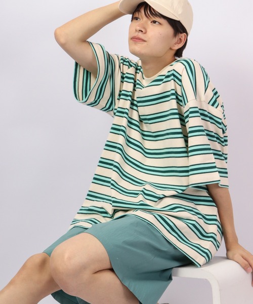 Revo.(レボ)の「Revo. レトロマルチボーダーコットンSS 半袖Tee(Tシャツ/カットソー・メンズ・ホワイト/ブルー/パープル・1/2)」の11枚目の写真