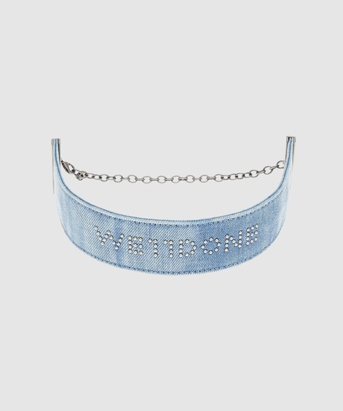 WE11DONE（ウェルダン）の「BLUE DENIM LOGO STUD SQUARE CHOKER