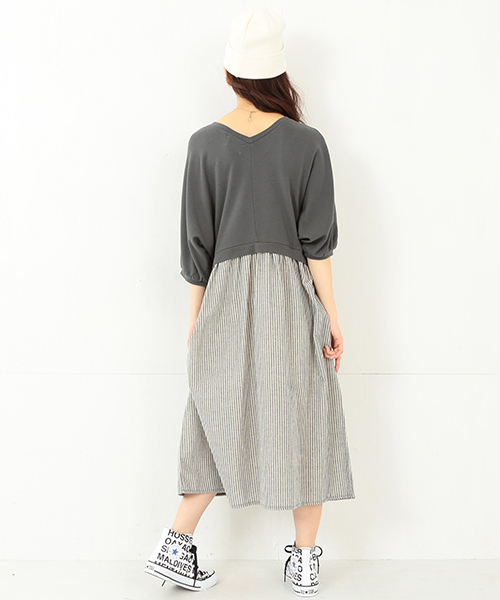 CAROLINA GLASER（カロリナ グレイサー）の「CAROLINA GLASER / カットストライプ ワンピース（ワンピース・レディース・グレー/チャコールグレー・ONE SIZE）」の5枚目の写真