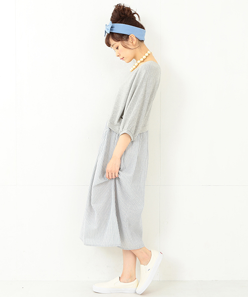 CAROLINA GLASER（カロリナ グレイサー）の「CAROLINA GLASER / カットストライプ ワンピース（ワンピース・レディース・グレー/チャコールグレー・ONE SIZE）」の7枚目の写真