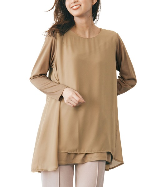 RANAN（ラナン）の「[24AW新色追加]＜裏起毛＞異素材切替チュニック（Tシャツ/カットソー・レディース・ライトグレー/ライトブルー/ブラック/ベージュ/テラコッタ/ネイビー/ライトパープル・LL/M/L）」の5枚目の写真