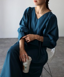 Riberry | Vネックロングパフスリーブワンピース(ワンピース)