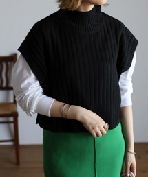 ワイドリブ編みハイネック ショート TOPS