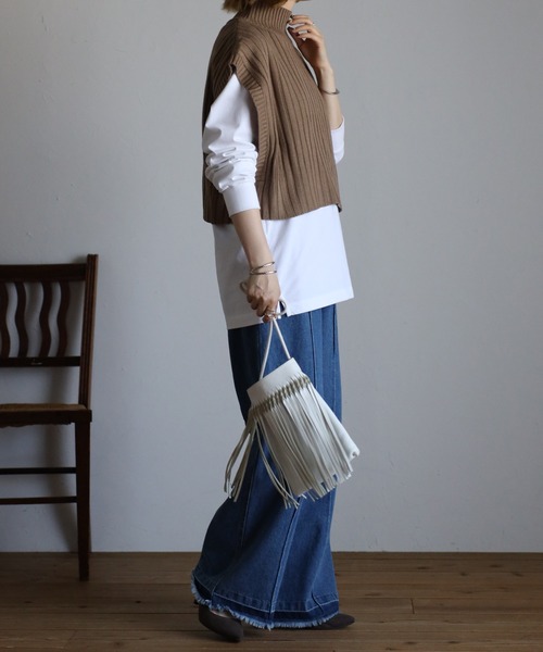r.(アールドット)の「ワイドリブ編みハイネック ショート TOPS(ニット/セーター・レディース・ブラック/ベージュ/パープル/ライトグリーン/アイボリー/ライトベージュ・FREE)」の8枚目の写真