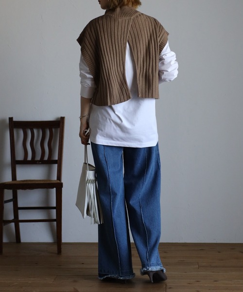r.(アールドット)の「ワイドリブ編みハイネック ショート TOPS(ニット/セーター・レディース・ブラック/ベージュ/パープル/ライトグリーン/アイボリー/ライトベージュ・FREE)」の9枚目の写真