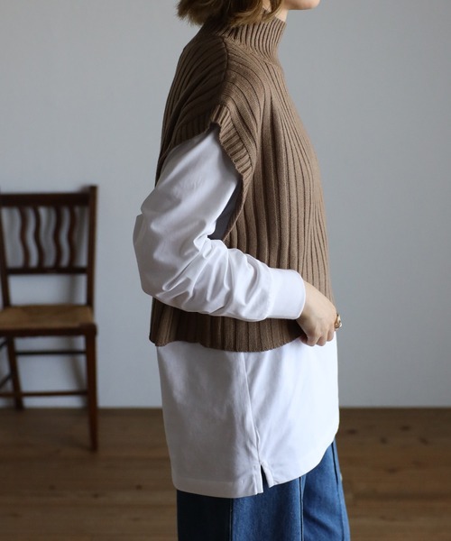 r.(アールドット)の「ワイドリブ編みハイネック ショート TOPS(ニット/セーター・レディース・ブラック/ベージュ/パープル/ライトグリーン/アイボリー/ライトベージュ・FREE)」の10枚目の写真