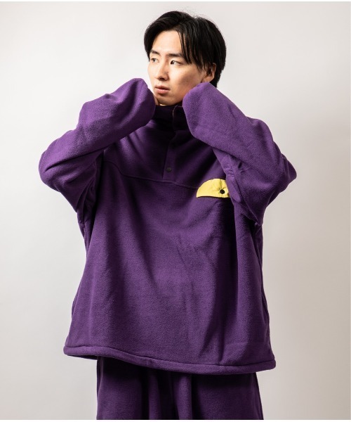 Beno(ビーノ)の「カラーマイクロフリース ビッグシルエット アノラック スタンド スナップ トレーナー(スウェット・メンズ・ホワイト/ブラック/パープル/オレンジ/ブルー/グリーン・M/L)」の2枚目の写真