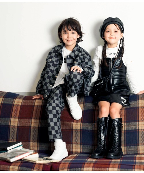ANAP kids(アナップキッズ)の「チェッカーデニムGジャン【セットアップ着用可】(デニムジャケット・キッズ・ブルー/ブラック・130cm/120cm/110cm)」の13枚目の写真