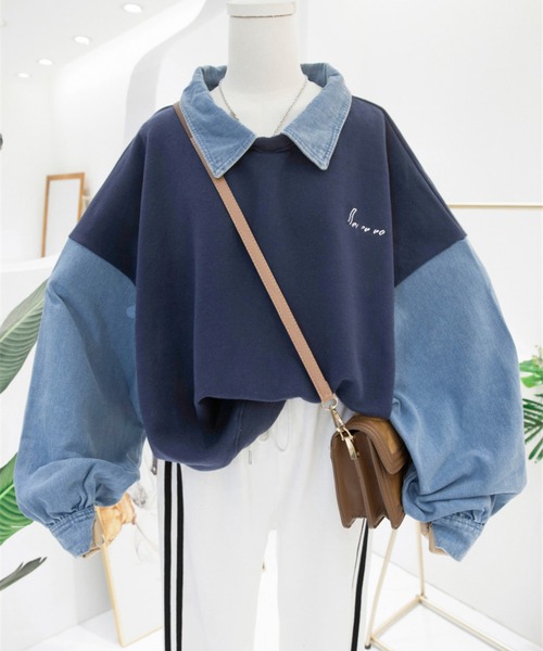 MAISON DE THERESE(メゾン ド テレーズ)の「切り替えトップス(Tシャツ/カットソー・レディース・ピンク/グレー/ネイビー/ホワイト・M/L)」の1枚目の写真