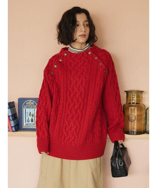 CRAFT STANDARD BOUTIQUE(クラフトスタンダードブティック)の「ラグランケーブルニットプルオーバー(ニット/セーター・レディース・グレー/アイボリー/ダークネイビー/レッド・FREE)」の7枚目の写真