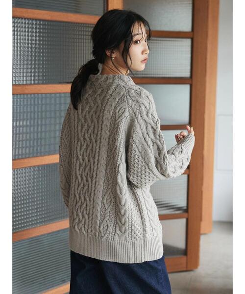 CRAFT STANDARD BOUTIQUE(クラフトスタンダードブティック)の「ラグランケーブルニットプルオーバー(ニット/セーター・レディース・グレー/アイボリー/ダークネイビー/レッド・FREE)」の12枚目の写真