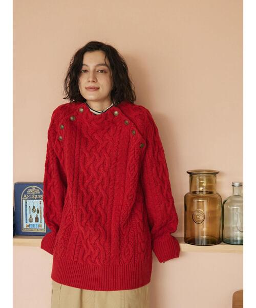 CRAFT STANDARD BOUTIQUE(クラフトスタンダードブティック)の「ラグランケーブルニットプルオーバー(ニット/セーター・レディース・グレー/アイボリー/ダークネイビー/レッド・FREE)」の19枚目の写真