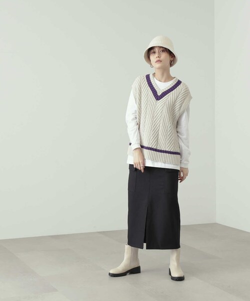 N.（N. Natural Beauty Basic）（エヌエヌナチュラルビューティーベーシック）の「◆フロントスリットカーゴスカート（スカート・レディース・グリーン/オフホワイト/ブラック・MEDIUM）」の22枚目の写真