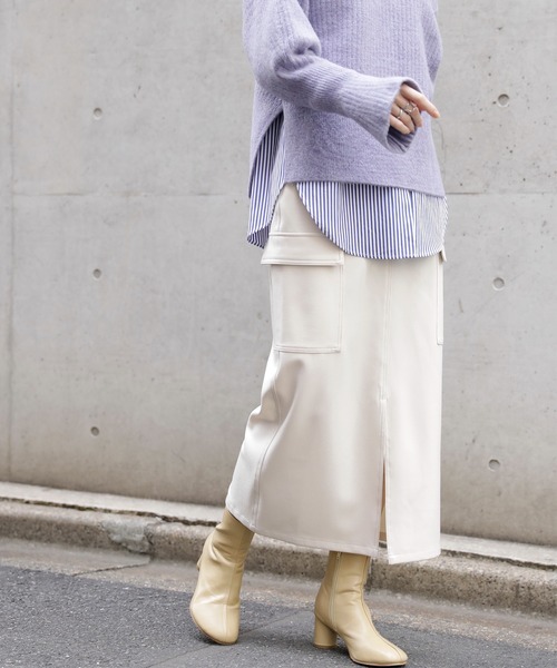 N.（N. Natural Beauty Basic）（エヌエヌナチュラルビューティーベーシック）の「◆フロントスリットカーゴスカート（スカート・レディース・グリーン/オフホワイト/ブラック・MEDIUM）」の2枚目の写真