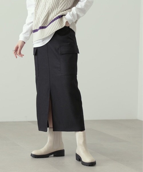 N.（N. Natural Beauty Basic）（エヌエヌナチュラルビューティーベーシック）の「◆フロントスリットカーゴスカート（スカート・レディース・グリーン/オフホワイト/ブラック・MEDIUM）」の3枚目の写真