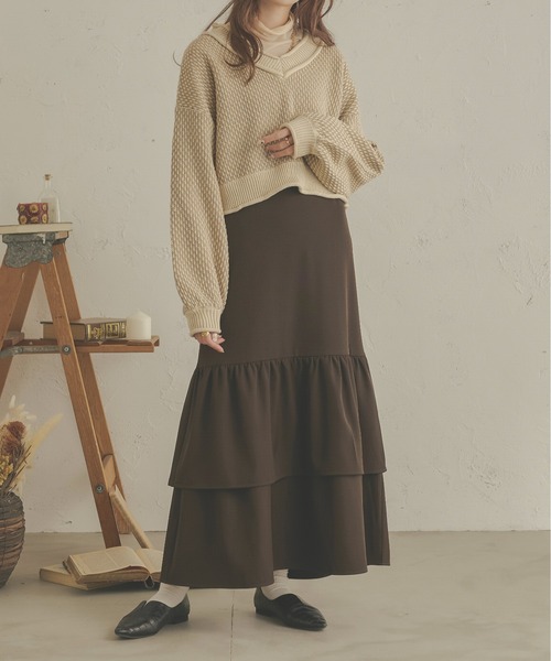 Ambre Neige（アンブルネージュ）の「ラッフルフリルキャミワンピース／【WEB/EC限定商品】（ワンピース・レディース・ブラック/ダークブラウン・FREE）」の12枚目の写真