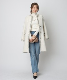 未使用　アプワイザーリッシェ ツイードフリンジコート　ロングコート アプワイザーリッシェ ツイード フリンジ コート フリンジリング