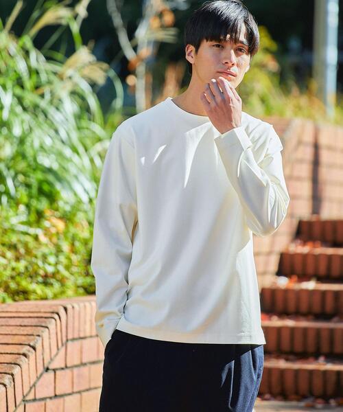 green label relaxing（グリーンレーベルリラクシング）の「FINE ポンチ クルーネック ロングスリーブ カットソー（Tシャツ/カットソー・メンズ・オフホワイト/ターコイズブルー/ネイビー・M/L/XXL/S/XL）」の7枚目の写真