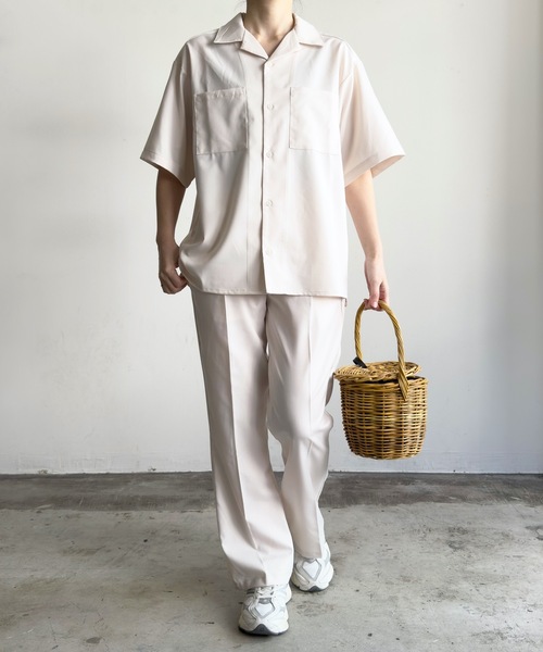 COMMON WARE（コモンウェアー）の「COMMONWARE:TRストレッチオープンカラーシャツ（シャツ/ブラウス・レディース・モカ/グリーン/サックスブルー/ベージュ/ブラック/オフホワイト・L/XL/M）」の3枚目の写真