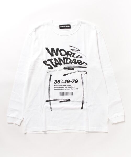 WORLD STANDARD(ワールドスタンダード)の「WORLD STANDARD/ワールドスタンダード ロゴプリント 長袖Tシャツ WSLT-003(Tシャツ/カットソー・メンズ・ブラック/ホワイト・L/M/XL)」の1枚目の写真