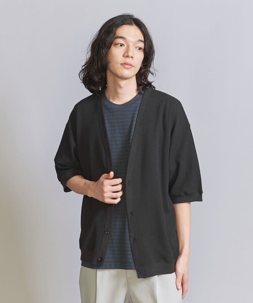 BEAUTY&YOUTH UNITED ARROWS（ビューティーアンドユースユナイテッドアローズ）の「【WEB限定】グリッド エアーワッフル ハーフスリーブ Vカーディガン（カーディガン/ボレロ・メンズ・ブラック/ベージュ/ホワイト/ピンク・M/L/S）」の7枚目の写真