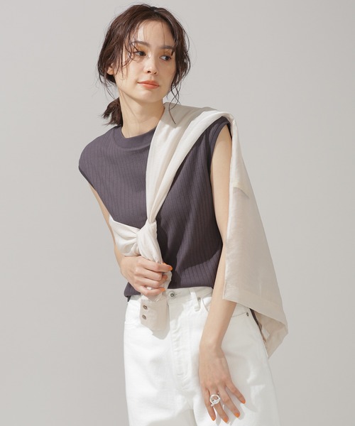 NANO universe(ナノユニバース)の「Anti Soaked 汗染み防止 リブノースリーブTシャツ(Tシャツ/カットソー・レディース・ブラック/グレー系その他4/アイボリー/チャコール・Ⅱ/Ⅰ)」の11枚目の写真