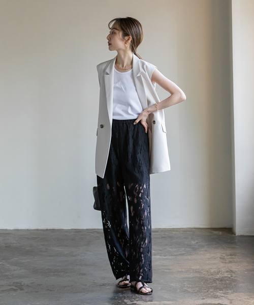 Noble（ノーブル）の「クラウディレースストレートパンツ（その他パンツ・レディース・ホワイト/ブラック・FREE）」の3枚目の写真