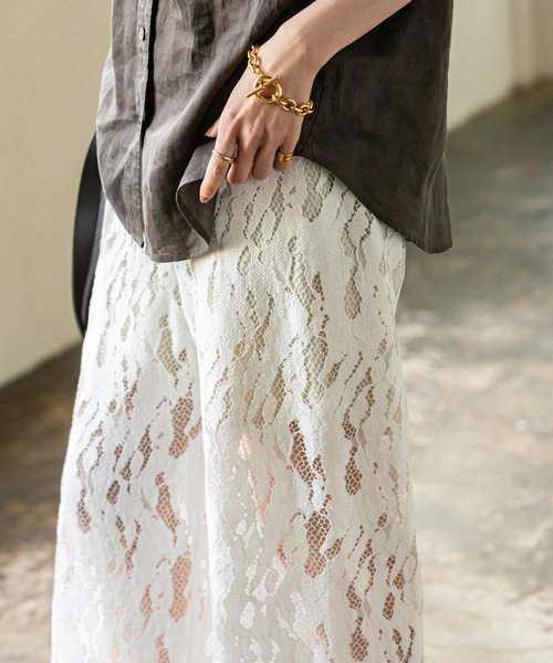 Noble（ノーブル）の「クラウディレースストレートパンツ（その他パンツ・レディース・ホワイト/ブラック・FREE）」の8枚目の写真