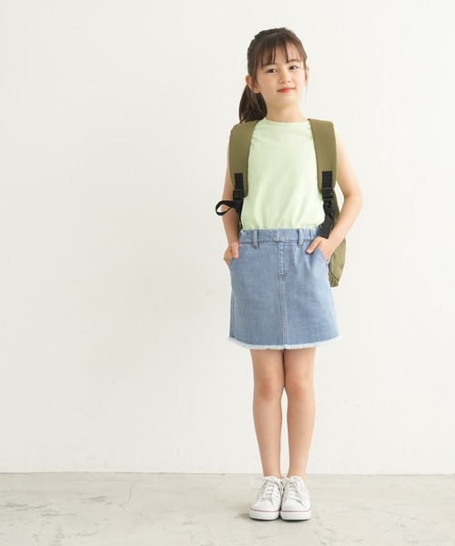 セール】キッズ デニム裾フリンジミニスカート（デニムスカート