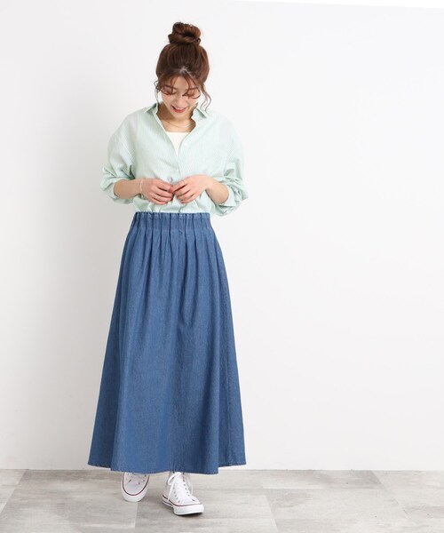 SHOO・LA・RUE（シューラルー）の「◆【ウエストゴムで楽ちん】デニムフレアスカート（デニムスカート・レディース・ネイビー/ブルー・00）」の6枚目の写真