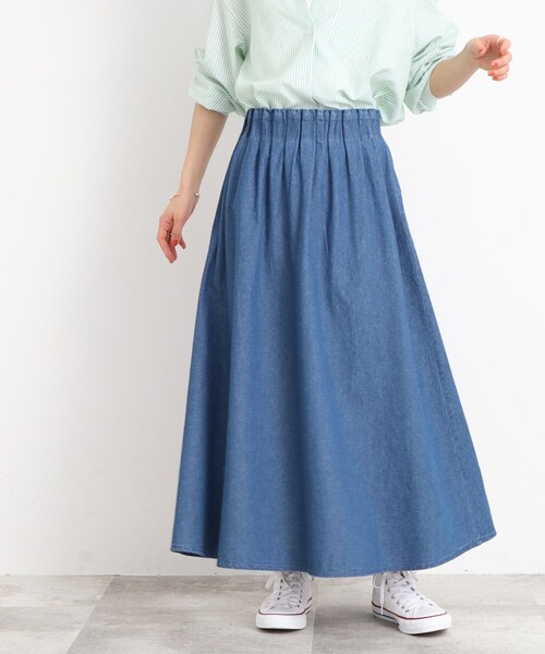 SHOO・LA・RUE（シューラルー）の「◆【ウエストゴムで楽ちん】デニムフレアスカート（デニムスカート・レディース・ネイビー/ブルー・00）」の7枚目の写真
