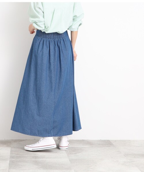 SHOO・LA・RUE（シューラルー）の「◆【ウエストゴムで楽ちん】デニムフレアスカート（デニムスカート・レディース・ネイビー/ブルー・00）」の8枚目の写真