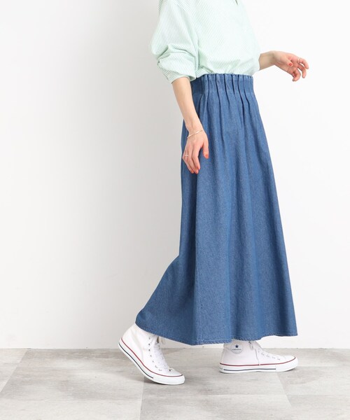 SHOO・LA・RUE（シューラルー）の「◆【ウエストゴムで楽ちん】デニムフレアスカート（デニムスカート・レディース・ネイビー/ブルー・00）」の9枚目の写真