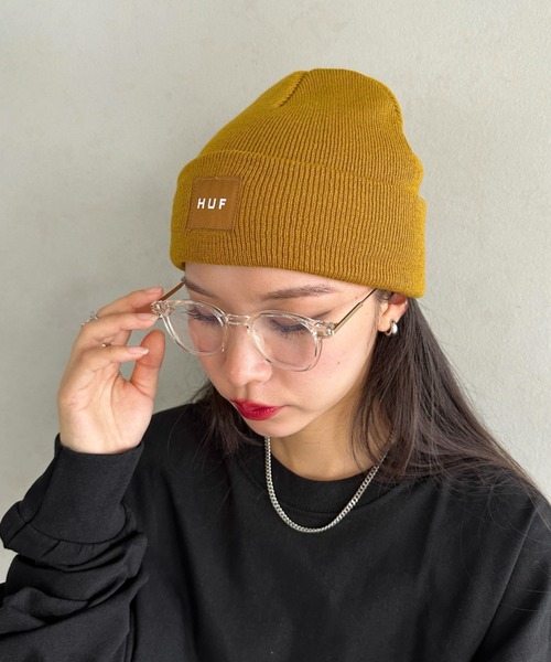 HUF（ハフ）の「HUF(ハフ)/ボックスロゴ ワンポイント ビーニー ニット帽/HUF SET BOX BEANIE（ニットキャップ/ビーニー・メンズ・ブラック/ネイビー/グレー/レッド/マスタード/ベージュ/カーキ・FREE）」の6枚目の写真